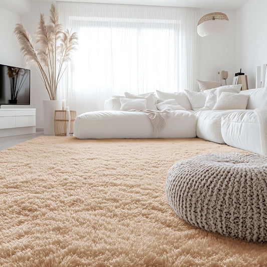 OLANLY Large Area Rug - Soft Fluffy Shaggy Carpet for Living Room & Bedroom | 7x7 ft, Beige