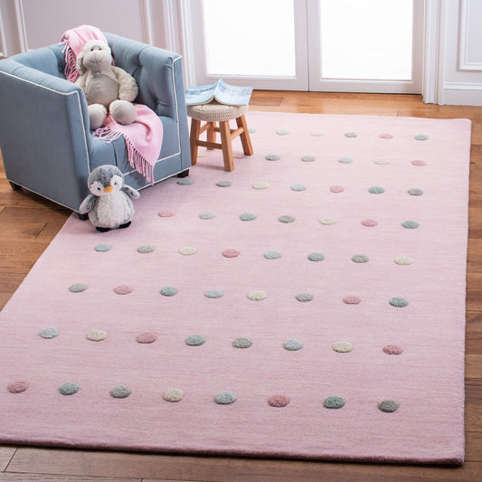 SAFAVIEH Kids Collection Accent Rug - 3' x 5', Light Pink, Handmade Polka Dot Wool, Ideal for High Traffic Areas in Entryway, Living Room, Bedroom (SFK803U)