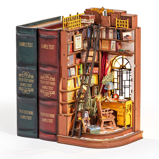 Rolife 3-Hour Easy Build Dark Academia Book Nook Kit, Silent Corner Study TGE02, 3D Wooden Puzzle for Adults, Beginner DIY Miniature with LED Light, Aesthetic Bookshelf Insert & Bookend