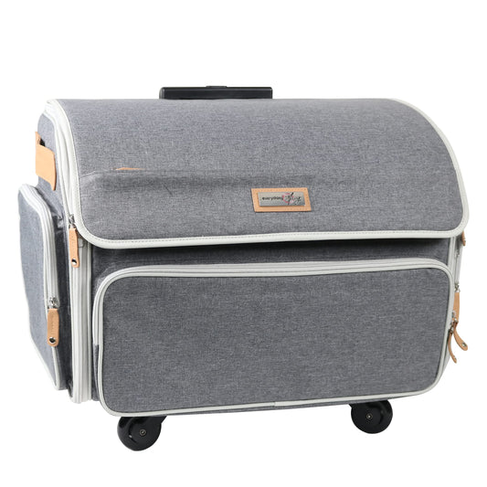 Everything Mary XL Rolling Sewing Machine Case – Heather Grey Craft Bag with 4 Wheels – Collapsible Organizer Compatible with Brother, Singer & Most Sewing Machines
