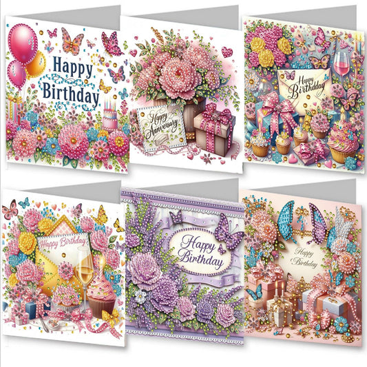 ARTopet 6Pcs DIY Folding Greeting Card Diamond Art Painting Creative Design Foldable Thank You Cards Blessing Greeting Card Set for Birthday Christmas Crafts Gift-Happy birthday01
