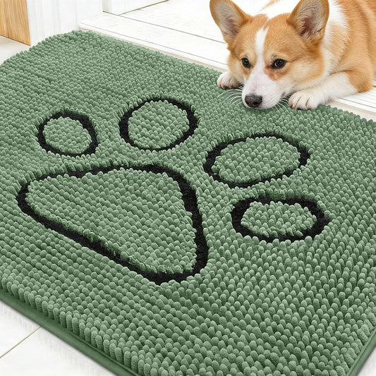 OLANLY Dog Door Mat - Absorbent Non-Slip Mud Mat for Muddy Paws | 30x20 Inches, Olive Green
