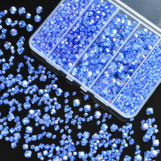 1550PCS Bicone Crystal Glass Beads Set for Jewelry Making, 3mm 4mm 6mm 8mm Sparkling Faceted Beads Sorted by Size for Bracelets, Necklaces, Suncatchers & DIY Crafts(Light Blue)