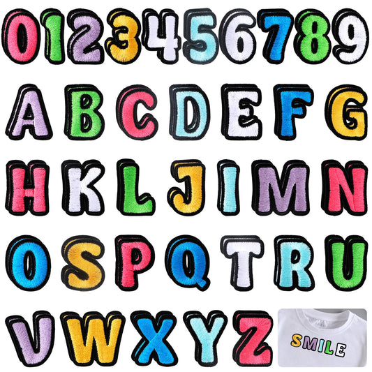 144PCS Iron On Letter Patches Iron On Letters for Clothing Fabric Backpacks Hat Jeans Jackets Shirts Bags Varsity Girls Boys, Applique Sew On Embroidered Letters Alphabet A-Z Number Patches 0-9
