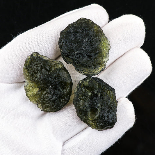 CRYSTALIS (3pcs (18+gm) (25mm+) Raw Synthetic Moldavite, High Grade Loose Gemstone Wholesale Bulk Rough Jewelry Making Supply, Chakra Stones, Wire Wrapping, DIY, Gem Collection
