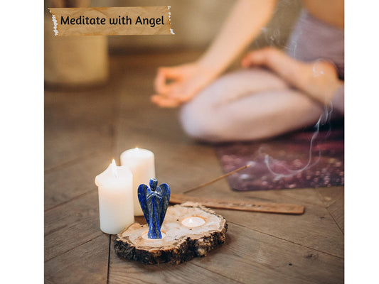 Amazing Gemstone Lapis Lazuli Crystal Guardian Angel Figurines Ornament for Healing Birthstone, Decoration Statue (Hand Carved Pocket Gemstone Angel) (3 inch)