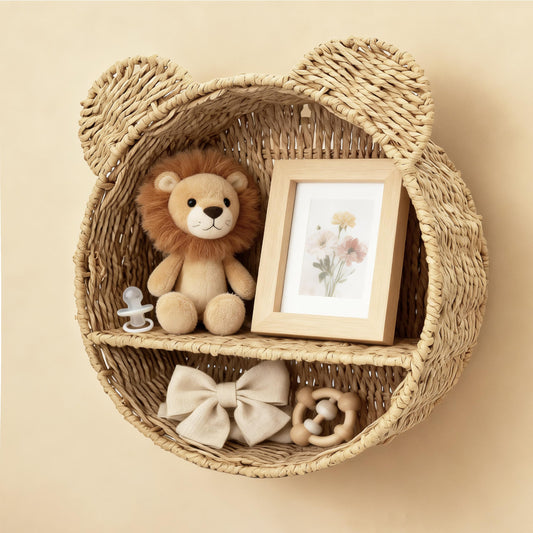 seicasaya Bear Shaped Floating Wall Shelf Handwoven Natural Paper Rope Nursery Decor for Kids Room (Natural)