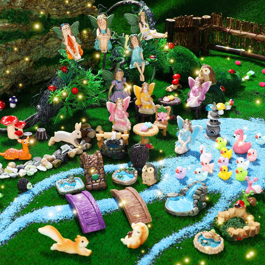 Unittype 120 Pieces Spring Fairy Garden Figurines Kit Fairies for Garden Bulk Accessories Cute Fairy Mini Figures Miniatures Fairies Figurines Micro Landscape Ornaments DIY Kit for Outdoor Yard Lawn