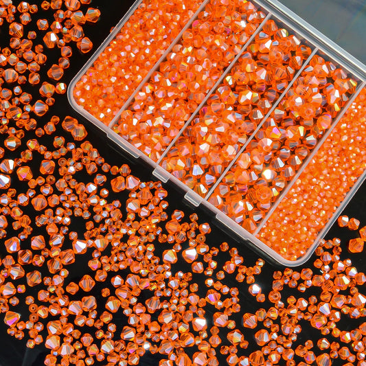 1550PCS Bicone Crystal Glass Beads Set for Jewelry Making, 3mm 4mm 6mm 8mm Sparkling Faceted Beads Sorted by Size for Bracelets, Necklaces, Suncatchers & DIY Crafts(Orange)