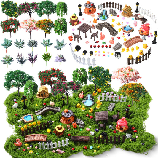 WinnerWhy 116 Pcs Fairy House Accessories Kit Miniature Garden Accessories Terrarium Decoration Mini Diorama Figurines Miniature Landscape Trees Simulated Succulents for DIY Garden Doll House Craft