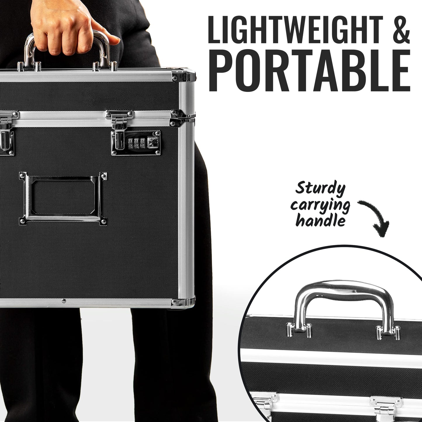 Vaultz Locking File Organizer Box - 13.5 x 13.25 x 10.5 Inch Large, Portable Locking Storage Box for Filing Letters & Documents w/Combination Lock, Black