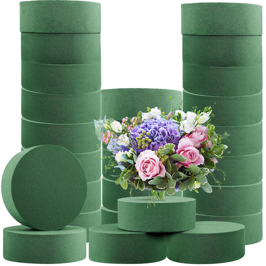 Lounsweer 24 Pcs Floral Foam Blocks 4.72 x 1.57 Florist Floral Round Foam Blocks Dry and Wet Green Foam for Flower Arrangement Fresh and Artificial Flowers Wedding Party Decoration Supplies