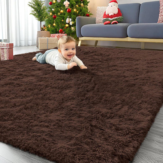 OLANLY Large Area Rug - Soft Fluffy Shaggy Carpet for Living Room & Bedroom | Machine Washable, 7x8 ft
