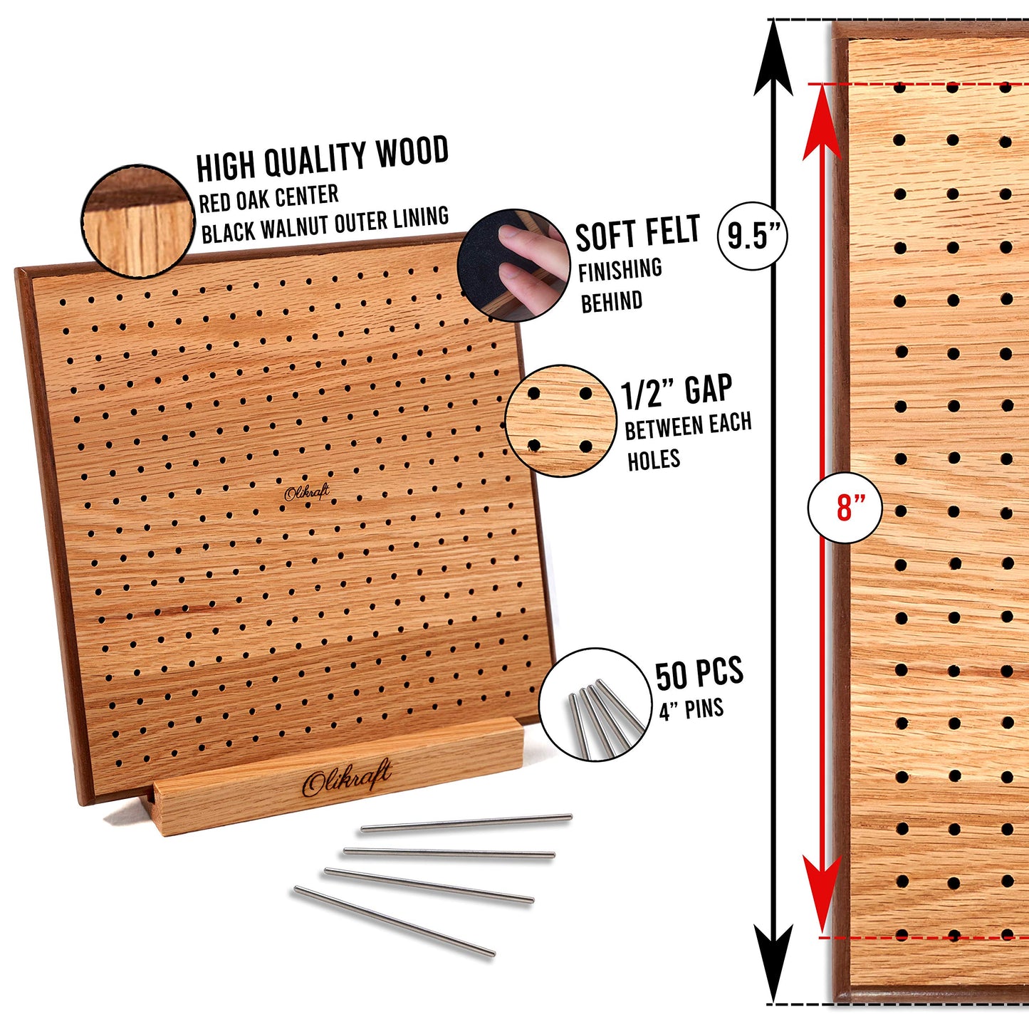 Olikraft Crochet Blocking Board with Pegs (8 Inches) and 1200 PCS Bulb Gourd Safety Pin Stitch Markers - Perfect for Blocking Crochet Projects and Organized Stitch Marking