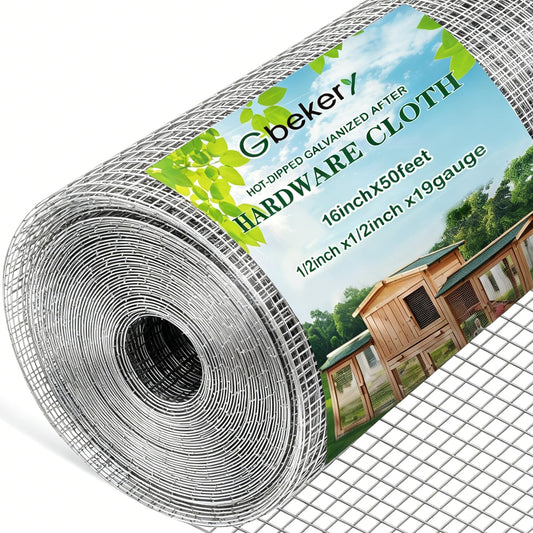 Gbekery Hardware Cloth 1/2 inch 16in x 50ft 19 Gauge, Hot-dip Galvanized After Welding Chicken Wire Mesh Roll Garden Plant Welded Metal Wire Fencing Roll, Rabbit Cages Snake Fence