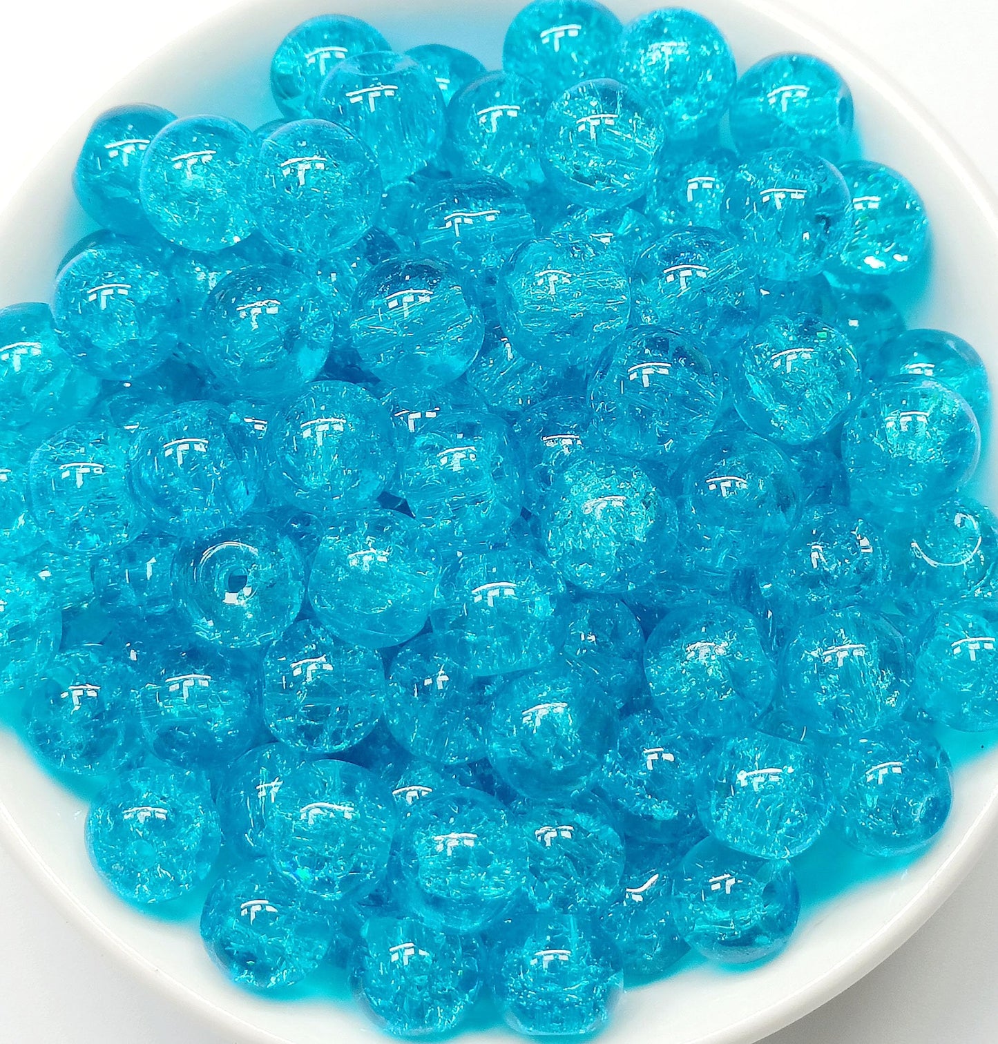 200PCS Glass Beads 8mm Glass Beads for Bracelets Necklaces Jewelry Making DIY Crafts (Sky Blue Crackle)
