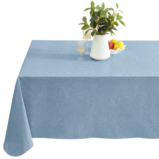 Newbridge Napa Leaf Blue Vinyl Flannel Backed Tablecloth, 60 x 84 Inch Rectangle, Hotel Quality Waterproof Indoor Outdoor Table Cover for Kitchen, Patio, Dining, BBQ