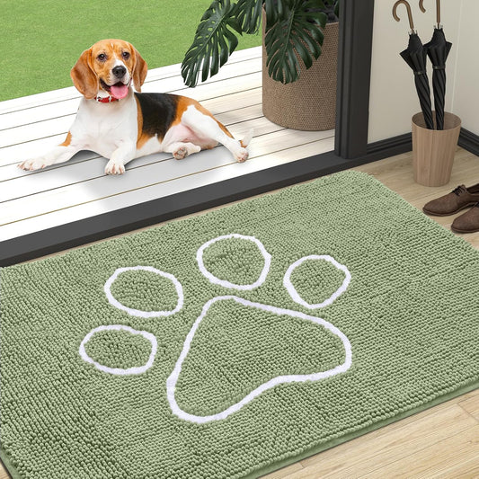 OLANLY Dog Door Mat - Absorbent Muddy Paws Doormat | Non-Slip Chenille, 47x32, Sage Green