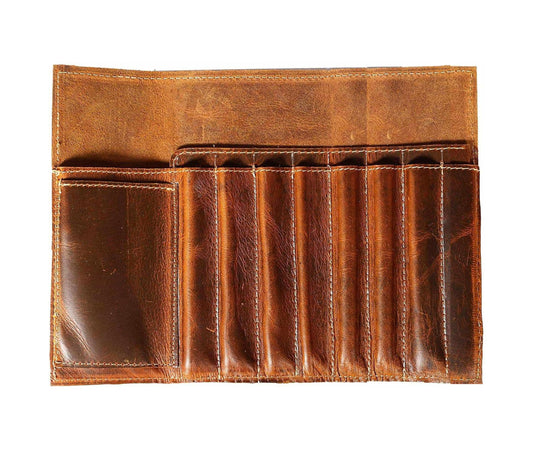 Jaald Genuine Leather Pencil Roll Brush Case Pen Holder Organizer Brushes Ruler Stationary Pouch Gift for Students Artist Painter & Writer String Closure Vintage
