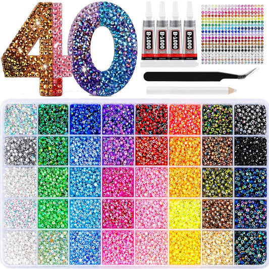 Badazzle Kit 40 Colors 35000PCS Bedazzled Kits Resin Jelly Flatback Rhinestones, Book Bedazzling Kit Bazzling Kits Small Gems with Tools Bedazzle Gems for Bedazzling Crafts & DIY Projects for Adults