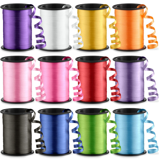 12-Rolls Curling Ribbon for Gift Wrapping - 3/16in x 125 Feet Per Roll - Curling Balloon String Ribbon Set for Presents, Bows, DIY Arts & Crafts, Wedding, Happy Birthday Decorations, Assorted Colors
