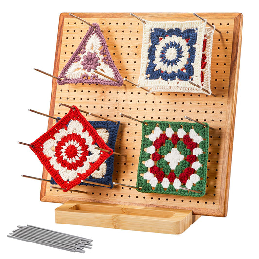 11.8" Crochet Blocking Board with 20 Pegs Pins, Granny Square Blocking Board for Crochet Projects, Bamboo Blocking Boards for Crocheting and Knitting, Wooden Gifts for Crocheter