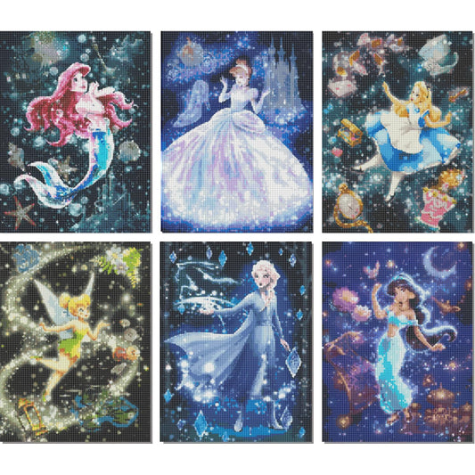 ARPADAMO 6 Pack Princess Diamond Art,5D Princess Diamond Art Kits for Adults,DIY Full Drill Diamond Painting Kit,Home Wall Decor Diamond Painting(12x16 Inch)