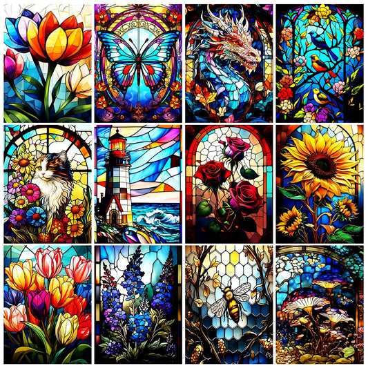 12 Pack Diamond Painting Kits for Adults, 5D Adult Bulk Diamond Art Kits for Beginners, Flowers Diamond Painting Sets Packs DIY Full Drill Paint with Diamond, Home Wall Decor 12 x 16 Inch TYPE1