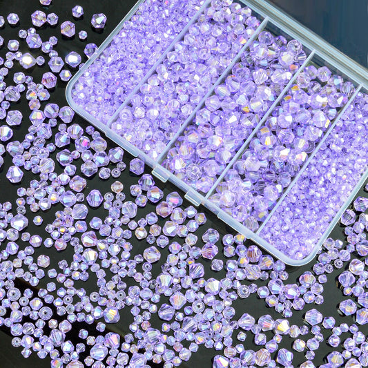 1550PCS Bicone Crystal Glass Beads Set for Jewelry Making, 3mm 4mm 6mm 8mm Sparkling Faceted Beads Sorted by Size for Bracelets, Necklaces, Suncatchers & DIY Crafts(Light Purple)