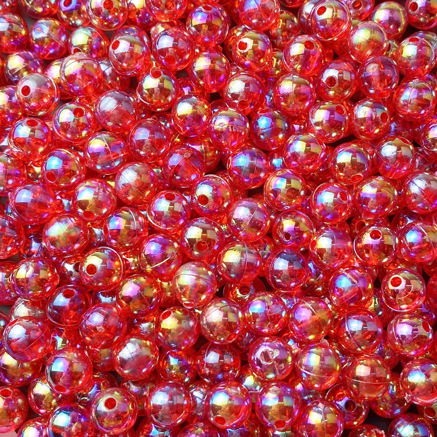 300 Pcs 8mm Acrylic Round Beads AB Colors Round Spacer Beads for Earring Bracelet Necklace Key Chains Jewelry DIY Craft Making(Red AB)