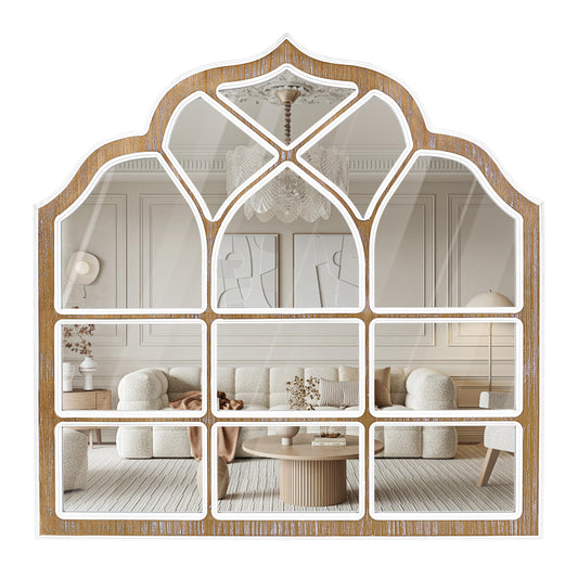 XGGJWW 36x36 Inch Window Pane Wall Mirror, Farmhouse Gothic Arched Mirror, Rustic Decorative Cathedral Mirror for Living Room Entryway Home Decor