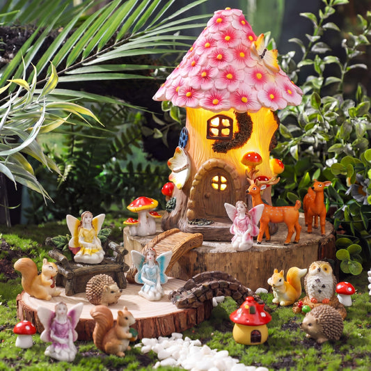Unittype 33 Pcs Squirrel Garden Accessories Miniature Squirrel Figurines Tiny Resin Bridge Mushroom Pine Nuts Miniature Garden Kit for Craft Decoration