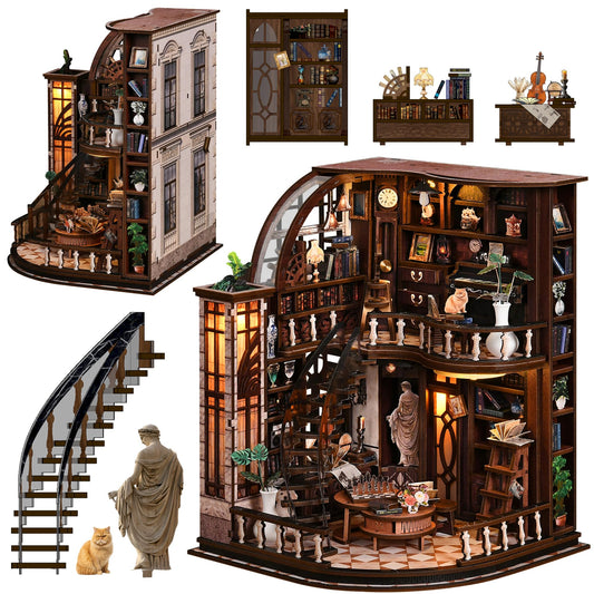 DolphinIsle Book Nook Kit for Adults Booknook DIY Miniature House Kit Library Decor Fantasy 3D Puzzle (Bacchus Bookstore)