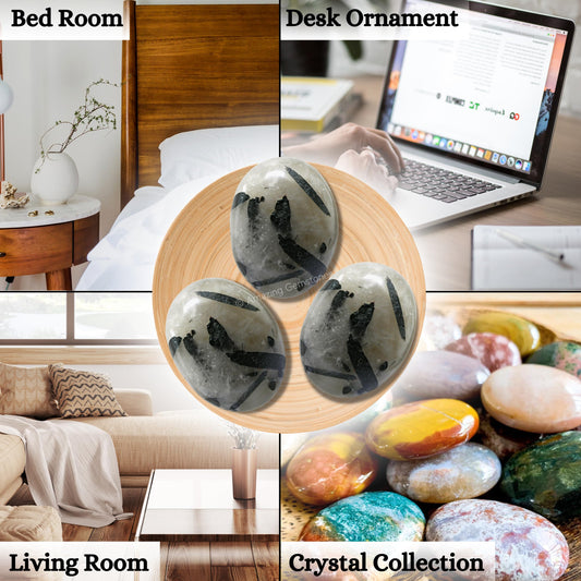 Amazing Gemstone Black Rutilated Quartz Crystals and Healing Stones - Large Palm Stone Crystals Piedra - Crystal for Good Luck, Positive Energy, Meditation - Unique Stocking Stuffers Gifts for Women