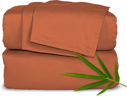 Pure Bamboo King Sheets - Luxuriously Soft & Cooling 100% Organic Viscose Bed Sheet Set | King Size, Terracotta