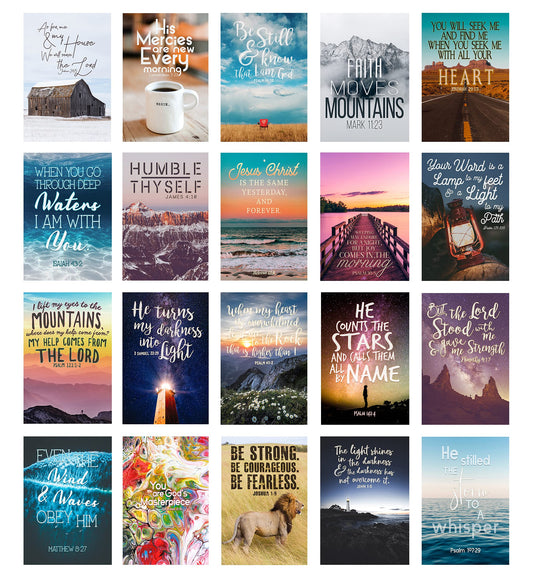 20 Bible Verse Aesthetic Photography Prints - Christian Wall Collage Kit for Teen Rooms or Dorms -Inspirational Faith Decor Gift -5x7 Professional Photos