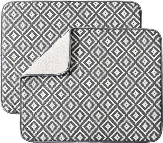 Subekyu Dish Drying Mat - Ultra Absorbent Microfiber Drainer Mats | 2 Pack, 19.2 x 15.8 Inch (Rhombus)