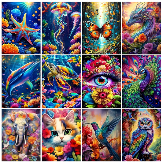 12 Pk Diamond Painting Kits for Adults,Bulk Diamond Art Kits Gem Art for Adults Multiple Pack,DIY Full Drill Animal Diamond Art Packs Bundles for Beginners, Home Wall Decor 12 x 16 Inch TYPE2
