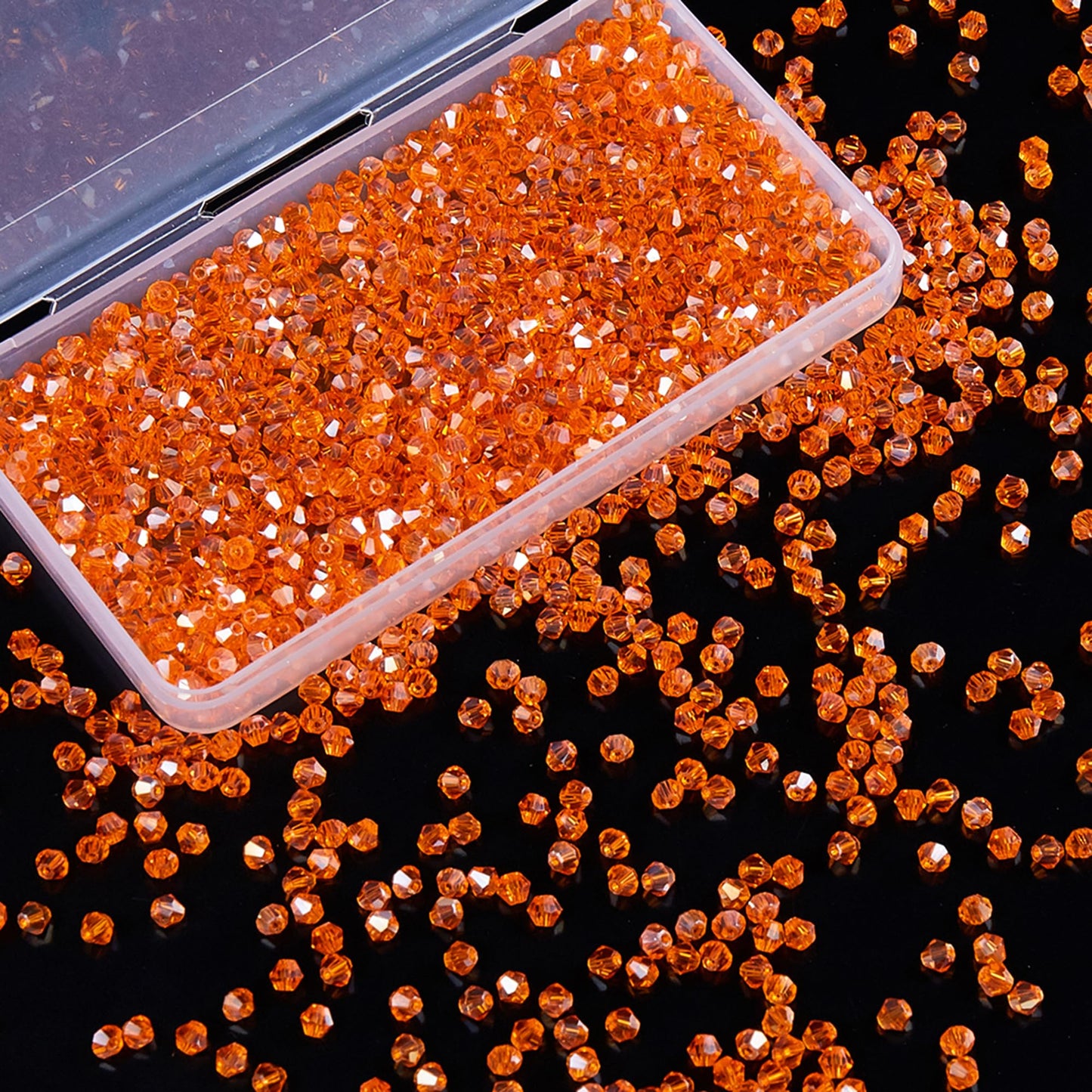Laopottbeads 1100PCS 4mm Bicone Crystal Glass Beads for Jewelry Making, Sparkling Mini Beads for Suncatchers, DIY Bracelets & Craft Projects (Orange)