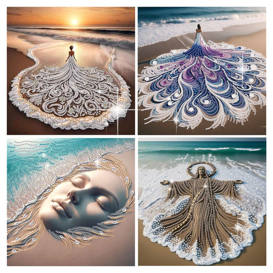 antor 4-Piece Beach Diamond Art Kits for Adults, Special Shaped Diamond Painting Kits, DIY Crystal Rhinestones Gem Art Crafts for Home Decor, Beginner Friendly, 11.8 x 11.8 Inch