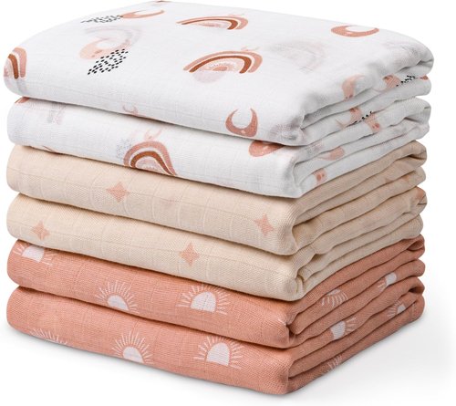 GLLQUEN Baby Receiving Blanket - Soft Cotton Muslin Swaddle Blankets for Newborns | 6 Pack (Sun)