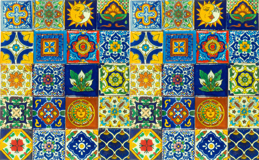 Mexican Talavera Tile Spanish Mediterranean Art Colorful 2"x2" Ceramic Hand Painted Mosaic for Bathroom, Wall, Mirror, Kitchen Rustic Decor Pottery (40)