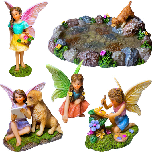 Mood Lab Miniature Garden Decor - Decorative Resin Pond Statues (5 pcs) - Indoor & Outdoor Display