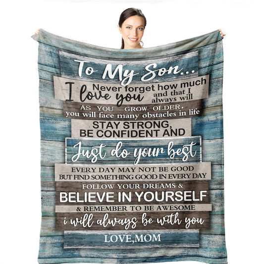 Wisegem Son Gifts from Mom - to My Son Blanket 60"x50" - Birthday Gifts for Boys from Mother - Sons Graduation Fathers Day Birthday Gift Ideas