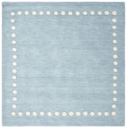 SAFAVIEH Kids Collection Area Rug - 3' Square, Blue & Ivory, Handmade Wool, Polka Dot Border Design, Ideal for the Living Room, Bedroom, Dining Room, Kids Room, Nursery (SFK802M-3SQ)