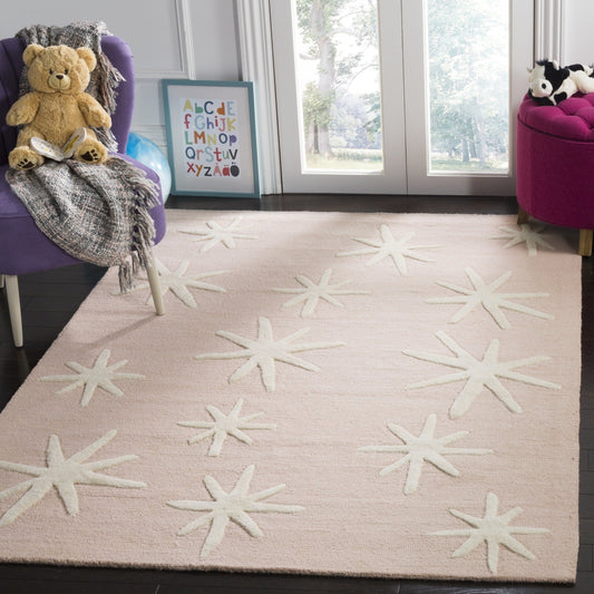 SAFAVIEH Area Rug 8x10 - Kids Collection - Large - Pink & Ivory, Handmade Wool, Starburst Design, Ideal for Bedroom, Playroom, Nursery, Boys & Girls Room (SFK908P)
